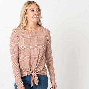 Agnes & Dora™ Tie Front Top Long Sleeve Rust Glen